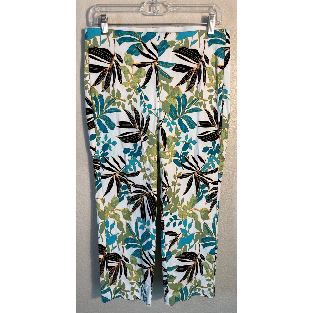 Chicos 0.5 US 6 Brigitte Ankle Pants White Tropical Leaf Slimming Stretch Resort